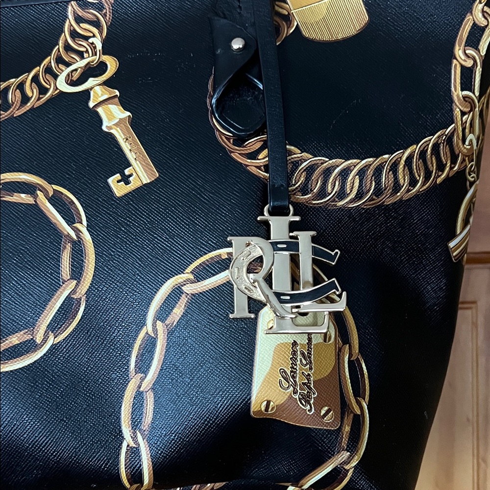 Lauren Ralph Lauren Black & Gold Equestrian Tote Bag - Picture 2 of 16